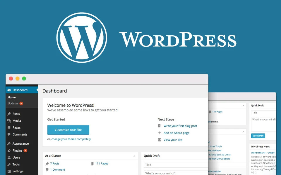 WordPress Website Design for Blogging and E-Commerce WordPress website design dashboard showing blog and e-commerce features